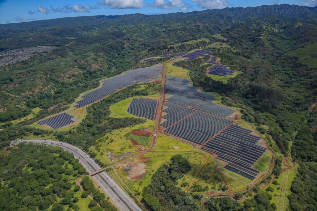 Aerial view of solar panels in Hawaii