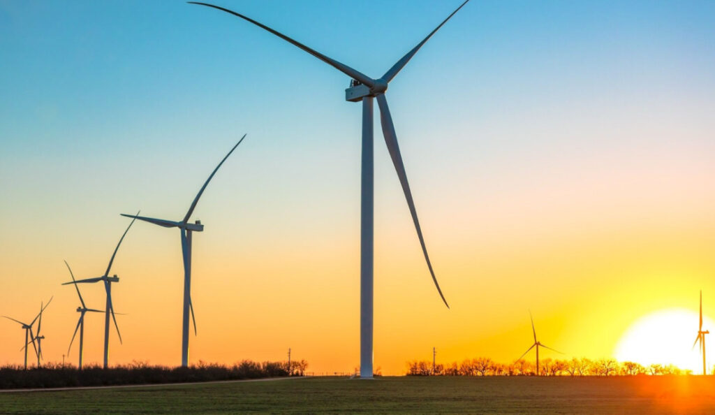 Wind turbines during sunset